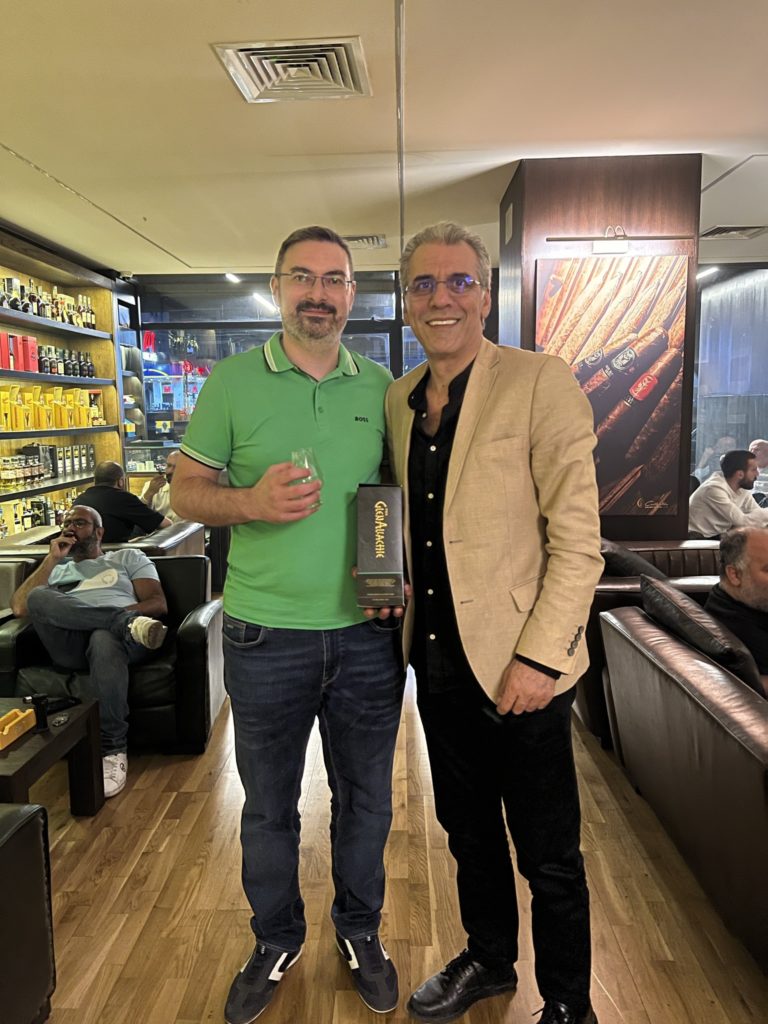 Draw winner Mr. Fadi Maamari receives his Glenallachie 10 Years Cask Strength